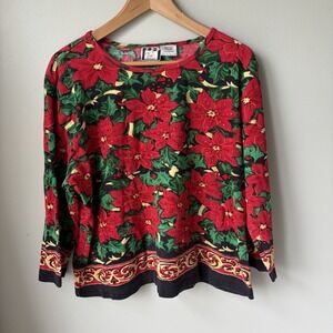 Vintage TAKE TWO CLOTHING CO.  Women's Size Large POINSETTIA TOP Rhinestones